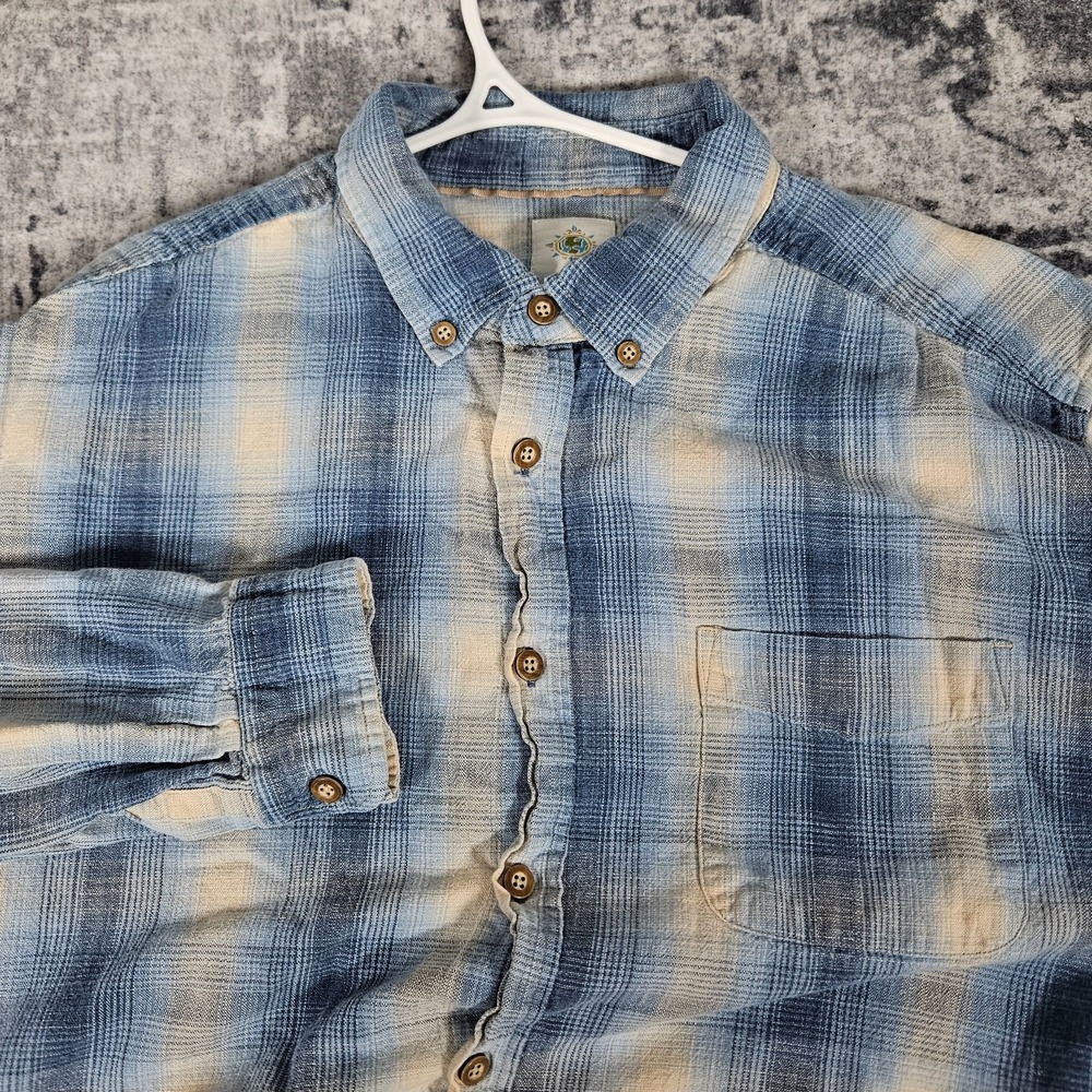 The Territory Ahead Corduroy Shirt Mens XL Blue White Plaid Button Down Pocket
